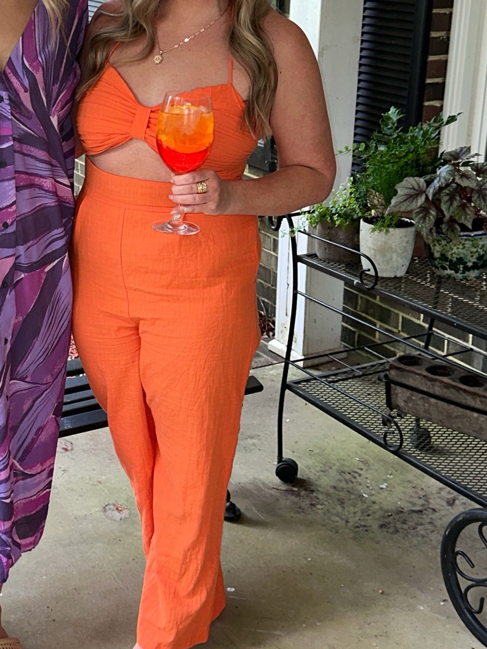 Strapless Orange Halter Jumpsuit